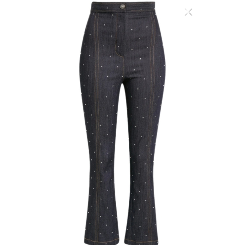 CINQ A SEPT NWT "Ditsy Rhinestone Ora Pant"  Embellished High-rise Flat 6